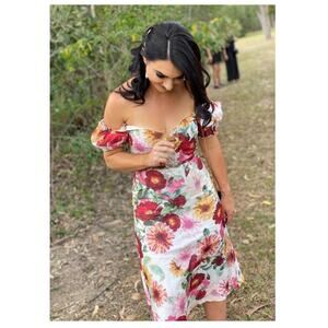 NWT Talulah Garland Floral Silk Blend Belted Midi Dress M